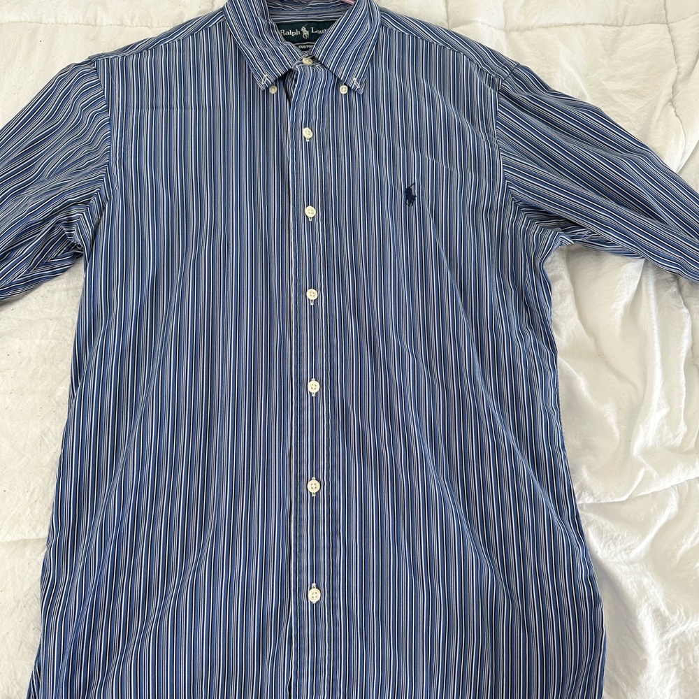 Mens Polo Ralph Lauren size small button up dress shirt blue/stripes vintage